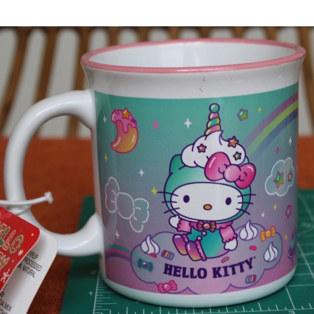 Hello Kitty Unicorn Space Ceramic Mug Teal Pink Rainbow Galerie 2024‎ NEW Sanrio